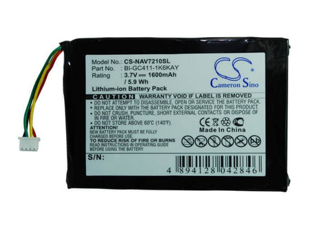 3.7V, Li-ion, 1600mAh, GPS battery fits Navigon, Bi-gc411-1k6kay, 7210, 7310, 5.92Wh GPS, Navigator Cameron Sino Technology Limited
