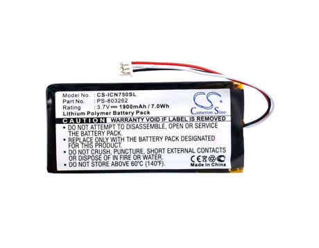 3.7V, Li-Polymer, 1900mAh, GPS battery fits Navman, Ps-803262, Icn720, Icn750, 7.03Wh GPS, Navigator Cameron Sino Technology Limited