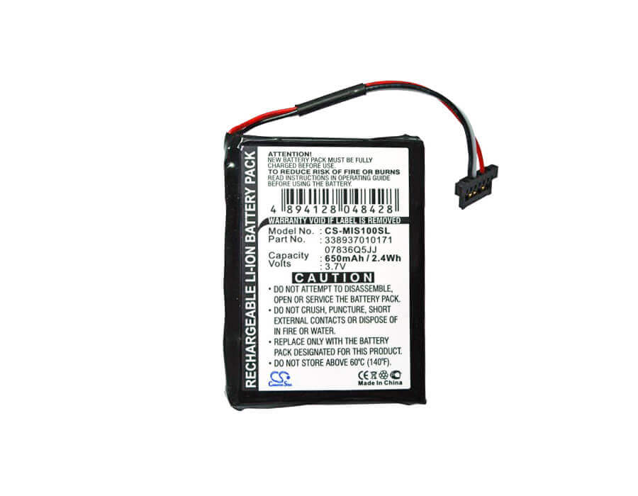 3.7V, Li-ion, 650mAh, GPS battery fits Navman, 07836q5jj, Spirit S100, Spirit S100t, 2.41Wh GPS, Navigator Cameron Sino Technology Limited