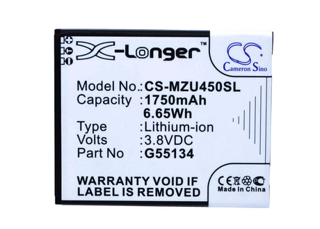 3.8V, Li-ion, 1750mAh, SmartPhone battery fits Navon, G55134, Mizu M450, Mizu M450 Dual Sim, 6.65Wh Mobile, SmartPhone Cameron Sino Technology Limited (Smartphone)