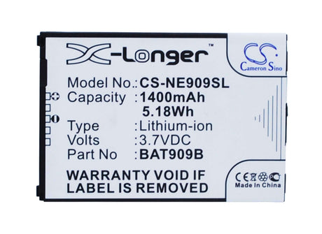 3.7V, Li-ion, 1400mAh, SmartPhone battery fits Nec, Bat909b, 909e, Gzone Is11ca, 5.18Wh Mobile, SmartPhone Cameron Sino Technology Limited (Suspended)