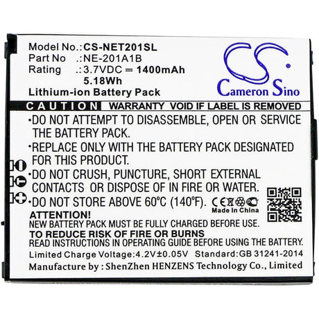 3.7V, Li-ion, 1400mAh, SmartPhone battery fits Nec, Ne-201a1b, Ne-201a1a, Terrain, 5.18Wh Mobile, SmartPhone Cameron Sino Technology Limited (Smartphone)