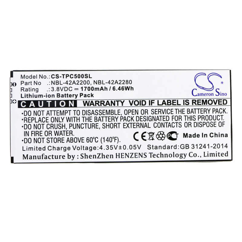 3.8V, Li-ion, 1700mAh, SmartPhone battery fits Tp-link, Neffos, Nbl-42a2200, C5, C5 Lte Dual Sim, 6.46Wh Mobile, SmartPhone Cameron Sino Technology Limited (Smartphone)