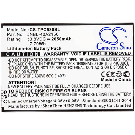 3.8V, Li-ion, 2050mAh, SmartPhone battery fits Neffos, Tp-link, Nbl-40a2150, C5 Plus, Tp7031a, 7.79Wh Mobile, SmartPhone Cameron Sino Technology Limited (Smartphone)