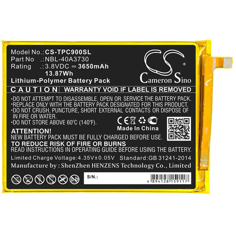 3.8V, Li-Polymer, 3650mAh, SmartPhone battery fits Tp-link, Neffos, Nbl-40a3730, C9, Tp707a, 13.87Wh Mobile, SmartPhone Cameron Sino Technology Limited (Smartphone)