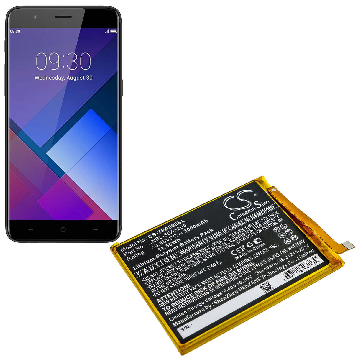 3.85V, Li-Polymer, 3000mAh, SmartPhone battery fits Tp-link, Neffos, Nbl-35a3200, N1, Tp908a, 11.55Wh Mobile, SmartPhone Cameron Sino Technology Limited (Smartphone)
