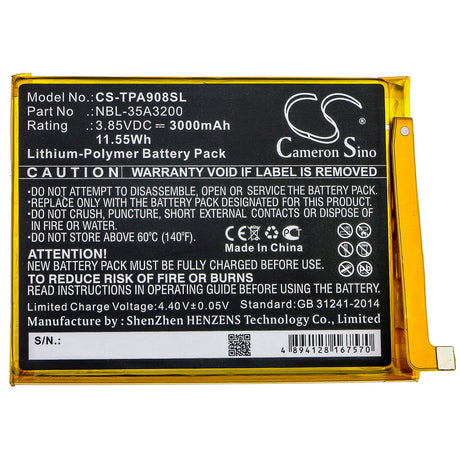 3.85V, Li-Polymer, 3000mAh, SmartPhone battery fits Tp-link, Neffos, Nbl-35a3200, N1, Tp908a, 11.55Wh Mobile, SmartPhone Cameron Sino Technology Limited (Smartphone)