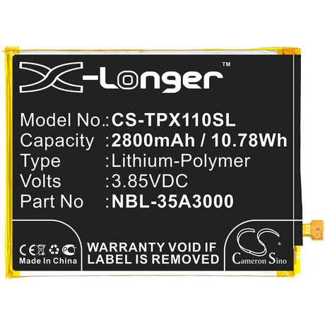 3.85V, Li-Polymer, 2800mAh, SmartPhone battery fits Tp-link, Neffos, Nbl-35a3000, Tp903a, X1 Max, 10.78Wh Mobile, SmartPhone Cameron Sino Technology Limited (Smartphone)