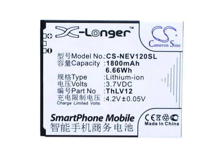 3.7V, Li-Polymer, 1800mAh, SmartPhone battery fits Neo, Thlv12, Mc-v12, V12, 6.66Wh Mobile, SmartPhone Cameron Sino Technology Limited (Smartphone)