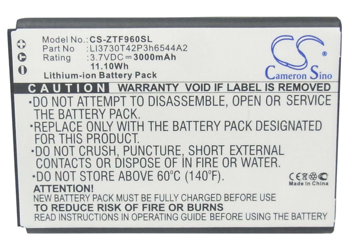 3.7V, Li-ion, 3000mAh, Hotspot battery fits Net10, Zte, T-mobile, Li3730t42p3h6544a2, Srq-z289l, Z289l, 11.10Wh Hotspot Cameron Sino Technology Limited