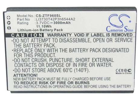 3.7V, Li-ion, 3000mAh, Hotspot battery fits Net10, Zte, T-mobile, Li3730t42p3h6544a2, Srq-z289l, Z289l, 11.10Wh Hotspot Cameron Sino Technology Limited