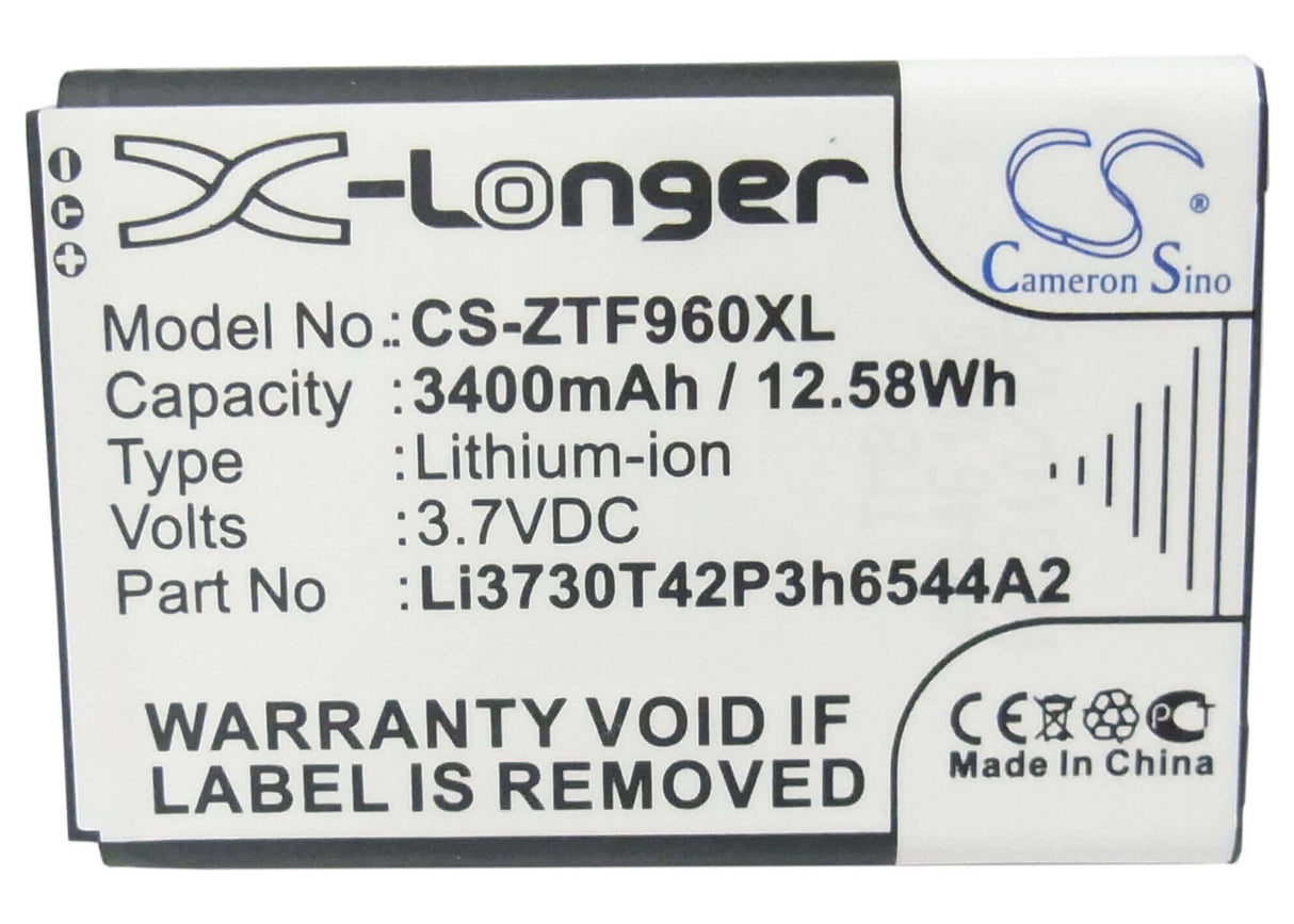 3.7V, Li-ion, 3400mAh, Hotspot battery fits Net10, T-mobile, Zte, Li3730t42p3h6544a2, Srq-z289l, Z289l, 12.58Wh Hotspot Cameron Sino Technology Limited