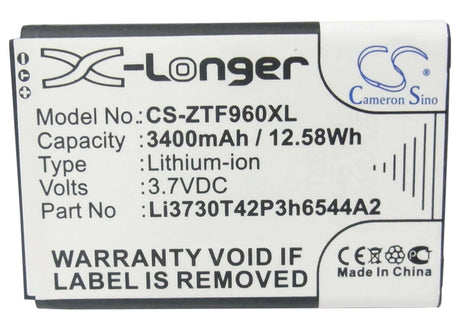 3.7V, Li-ion, 3400mAh, Hotspot battery fits Net10, T-mobile, Zte, Li3730t42p3h6544a2, Srq-z289l, Z289l, 12.58Wh Hotspot Cameron Sino Technology Limited