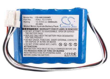 12.0V, Ni-MH, 3800mAh, Medical battery fits Nihon Kohden, 10hp-4/3faur-nk, Bsm-2300, Bsm-23001a, 45.60Wh Medical Cameron Sino Technology Limited (Medical)
