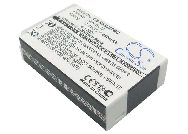 7.2V, Li-ion, 850mAh, Camera battery fits Nikon, En-el22, 1 J4, 1 S2, 6.12Wh Camera Cameron Sino Technology Limited (Camera)