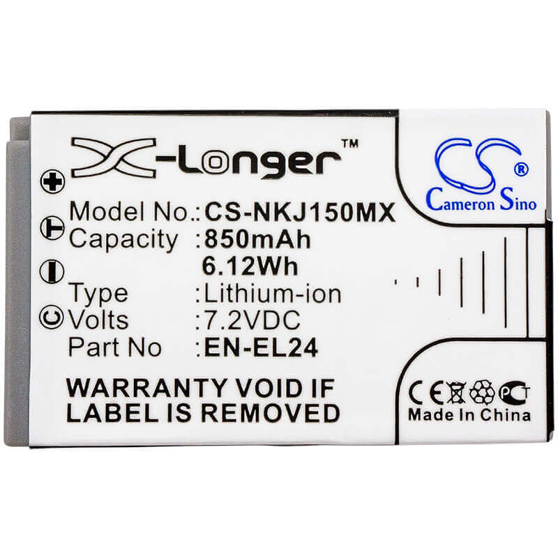 7.2V, Li-ion, 850mAh, Camera battery fits Nikon, En-el24, 1 J5, 6.12Wh Camera Cameron Sino Technology Limited (Camera)