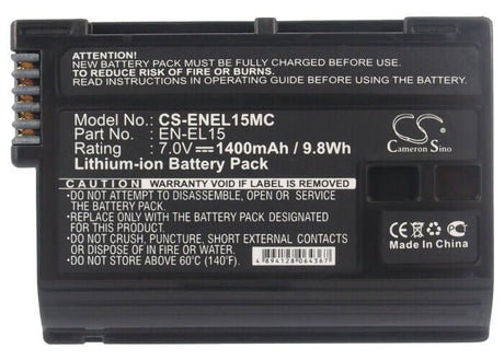 7.0V, Li-ion, 1400mAh, Camera battery fits Nikon, En-el15, 1 V1, Coolpix D7000, 9.8Wh Camera Cameron Sino Technology Limited (Camera)
