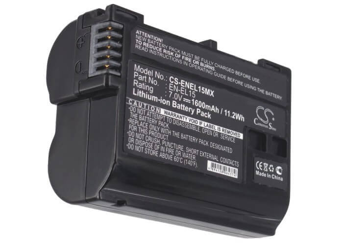 7.0V, Li-ion, 1600mAh, Camera battery fits Nikon, En-el15, 1 V1, Coolpix D7000, 11.2Wh Camera Cameron Sino Technology Limited (Camera)