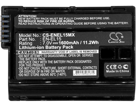 7.0V, Li-ion, 1600mAh, Camera battery fits Nikon, En-el15, 1 V1, Coolpix D7000, 11.2Wh Camera Cameron Sino Technology Limited (Camera)