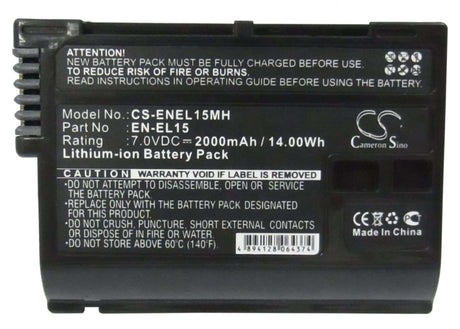 7.0V, Li-ion, 2000mAh, Camera battery fits Nikon, En-el15, 1 V1, Coolpix D7000, 14Wh Camera Cameron Sino Technology Limited (Camera)