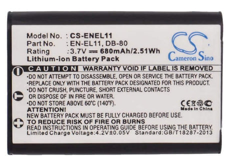 Camera Battery For Nikon Coolpix S550, Coolpix S560 3.7v, 680mah - 2.52wh Camera Cameron Sino Technology Limited (Camera)