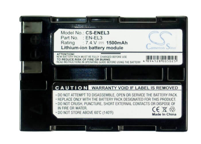 7.4V, Li-ion, 1300mAh, Camera battery fits Nikon, En-el3, D100, D100 Slr, 9.62Wh Camera Cameron Sino Technology Limited (Camera)