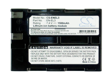 7.4V, Li-ion, 1300mAh, Camera battery fits Nikon, En-el3, D100, D100 Slr, 9.62Wh Camera Cameron Sino Technology Limited (Camera)