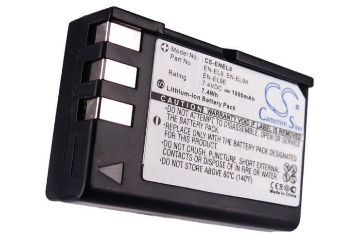 7.4V, Li-ion, 1000mAh, Camera battery fits Nikon, En-el9, D3000, D40, 7.4Wh Camera Cameron Sino Technology Limited (Camera)
