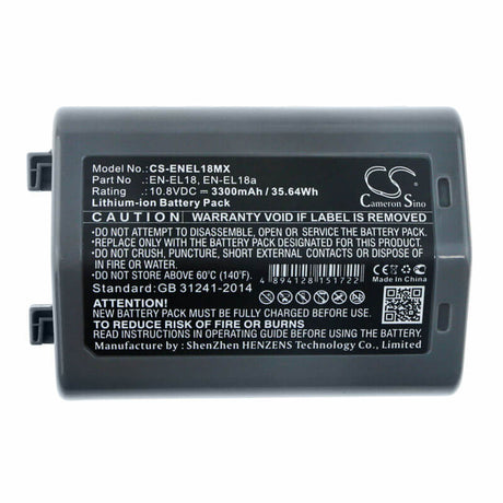 10.8V, Li-ion, 3300mAh, Camera battery fits Nikon, En-el18, D4 Dslr, D4s, 35.64Wh Camera Cameron Sino Technology Limited (Camera)