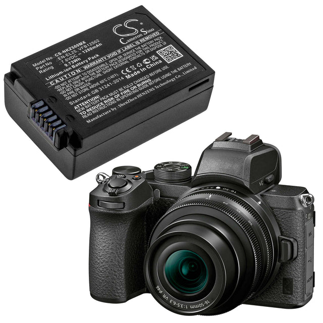7.6V, Li-ion, 1280mAh, Camera battery fits Nikon, En-el25, Z Fc Mirrorless, Z30, 9.728Wh Camera Cameron Sino Technology Limited (Camera)