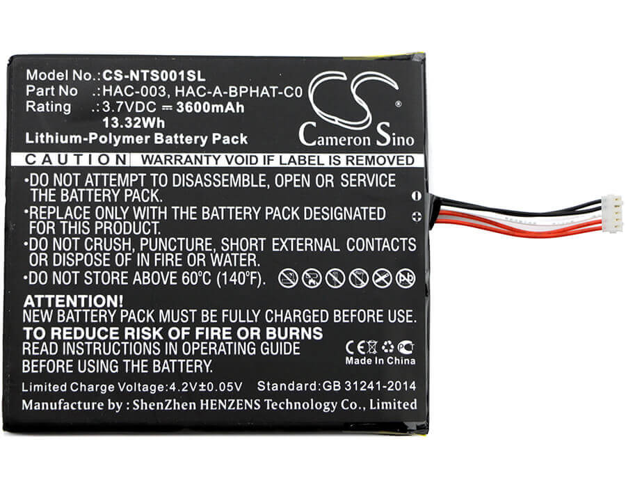 3.7V, Li-Polymer, 3600mAh, Game Console battery fits Nintendo, Hac-003, Hac-s-jp/eu-c0, Switch Hac-001, 13.32Wh Game Console Cameron Sino Technology Limited