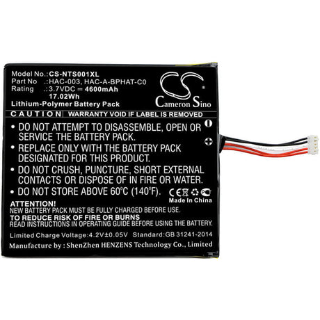 3.7V, Li-Polymer, 4600mAh, Game Console battery fits Nintendo, Hac-003, Hac-s-jp/eu-c0, Switch Hac-001, 17.02Wh Game Console Cameron Sino Technology Limited