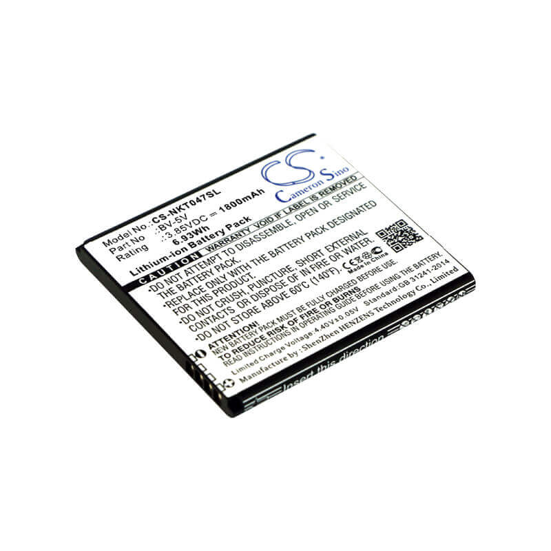 3.85V, Li-ion, 1800mAh, SmartPhone battery fits Nokia, Bv-5v, 1, Ta-1047, 6.93Wh Mobile, SmartPhone Cameron Sino Technology Limited (Smartphone)
