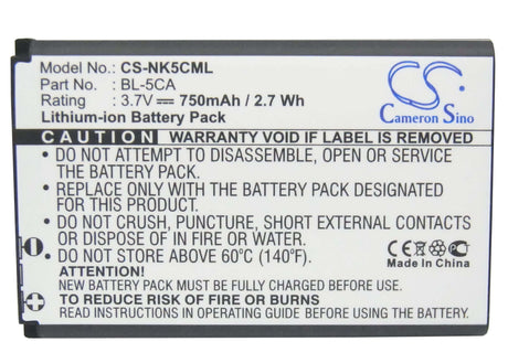 Barcode Scanner Battery For Nokia 1100, 1101, 1110 3.7v, 750mah - 2.78wh Barcode Scanner Cameron Sino Technology Limited