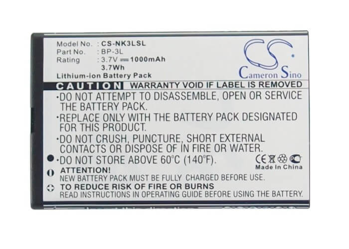 3.7V, Li-ion, 1000mAh, SmartPhone battery fits Nokia, Myphone, Bp-3l, 1080, 9010, 3.7Wh Mobile, SmartPhone Cameron Sino Technology Limited (Smartphone)