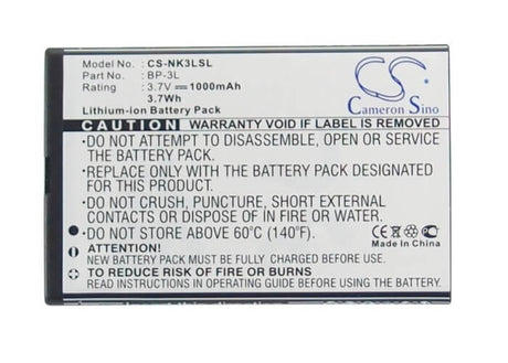 3.7V, Li-ion, 1000mAh, SmartPhone battery fits Nokia, Myphone, Bp-3l, 1080, 9010, 3.7Wh Mobile, SmartPhone Cameron Sino Technology Limited (Smartphone)