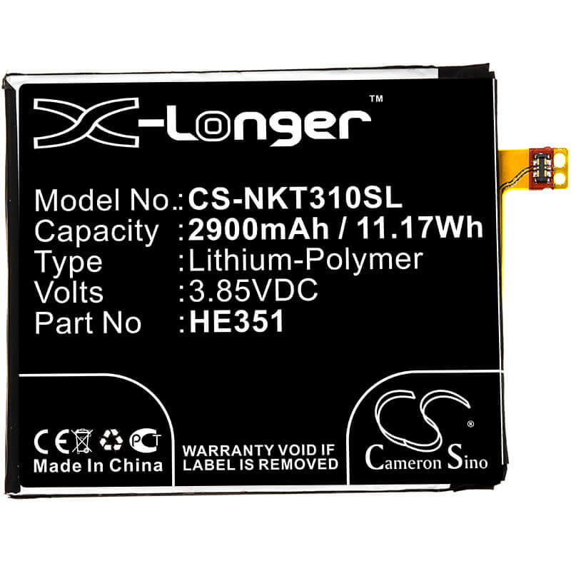 3.85V, Li-Polymer, 2900mAh, SmartPhone battery fits Nokia, He351, 3.1, Ta-1049, 11.17Wh Mobile, SmartPhone Cameron Sino Technology Limited (Smartphone)