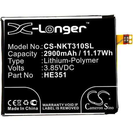 3.85V, Li-Polymer, 2900mAh, SmartPhone battery fits Nokia, He351, 3.1, Ta-1049, 11.17Wh Mobile, SmartPhone Cameron Sino Technology Limited (Smartphone)