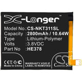 3.8V, Li-Polymer, 2800mAh, SmartPhone battery fits Nokia, He378, 3.1a, Ta1140, 10.64Wh Mobile, SmartPhone Cameron Sino Technology Limited (Smartphone)
