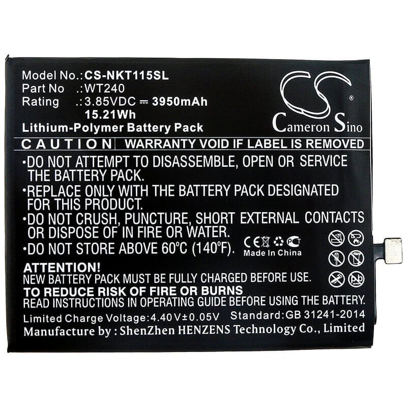 3.85V, Li-Polymer, 3950mAh, SmartPhone battery fits Nokia, Wt240, 3.2, Ta-1154, 15.21Wh Mobile, SmartPhone Cameron Sino Technology Limited (Smartphone)