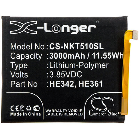 3.85V, Li-Polymer, 3000mAh, SmartPhone battery fits Casper, Nokia, He342, Via P3, 11.55Wh Mobile, SmartPhone Cameron Sino Technology Limited (Smartphone)