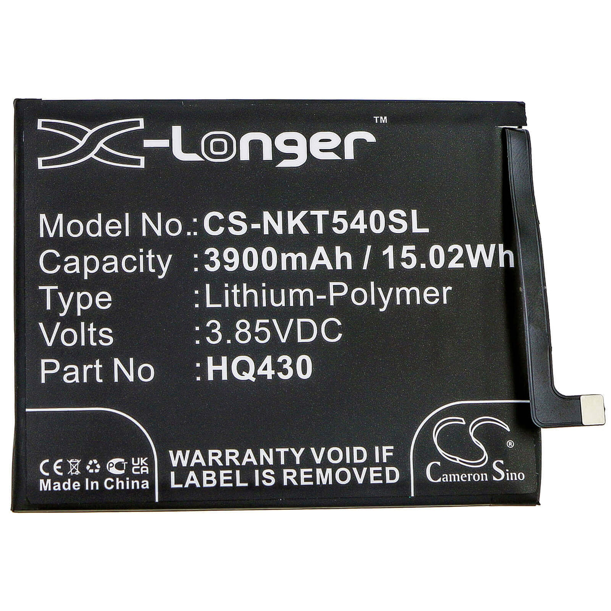 3.85V, Li-Polymer, 3900mAh, SmartPhone battery fits Nokia, Hq430, 5.4 2021, Hmd 5.4, 15.02Wh Mobile, SmartPhone Cameron Sino Technology Limited (Smartphone)