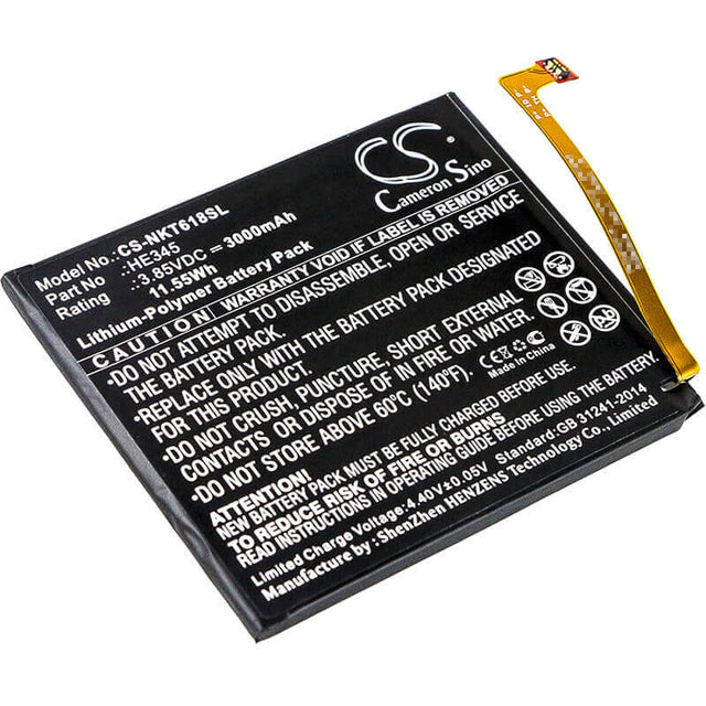 3.85V, Li-Polymer, 3000mAh, SmartPhone battery fits Nokia, He345, 6 2018, 6 2nd, 11.55Wh Mobile, SmartPhone Cameron Sino Technology Limited (Smartphone)