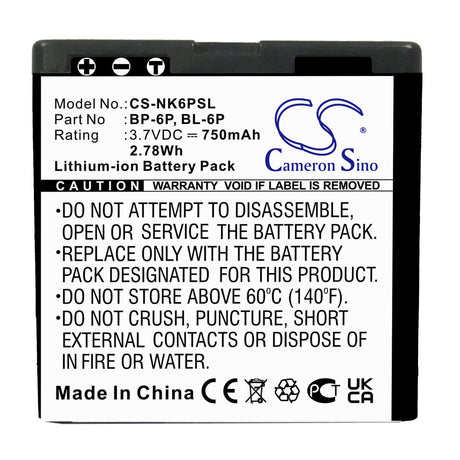 3.7V, Li-ion, 750mAh, SmartPhone battery fits Mobiado, Seecode, Nokia, Bl-6p, Professional 105 Damascus, Professional 105clb, 2.78Wh Mobile, SmartPhone Cameron Sino Technology Limited (Smartphone)