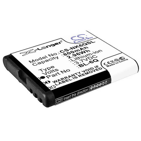 3.7V, Li-ion, 800mAh, SmartPhone battery fits Mobiado, Nokia, Bl-6q, Classic 712 Stealth Le, Classic 712em, 2.96Wh Mobile, SmartPhone Cameron Sino Technology Limited (Smartphone)