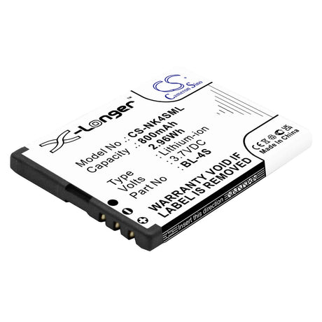 3.7V, Li-ion, 800mAh, SmartPhone battery fits Nokia, Bl-4s, 2680, 2680 Slide, 2.96Wh Mobile, SmartPhone Cameron Sino Technology Limited (Smartphone)