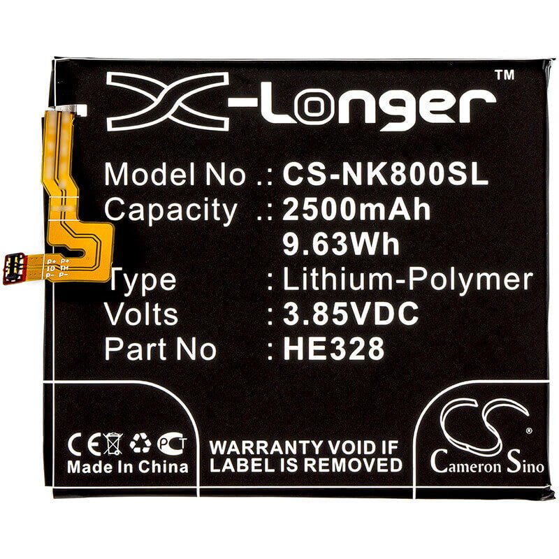 3.85V, Li-Polymer, 2500mAh, SmartPhone battery fits Nokia, He328, 8, 8 Global Dual Sim, 9.63Wh Mobile, SmartPhone Cameron Sino Technology Limited (Smartphone)