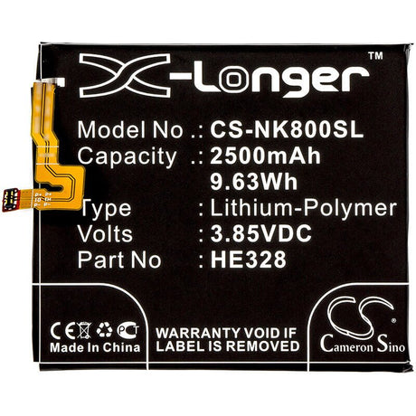 3.85V, Li-Polymer, 2500mAh, SmartPhone battery fits Nokia, He328, 8, 8 Global Dual Sim, 9.63Wh Mobile, SmartPhone Cameron Sino Technology Limited (Smartphone)