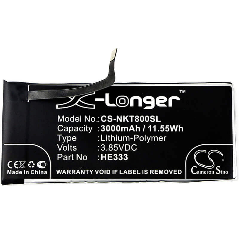 3.85V, Li-Polymer, 3000mAh, SmartPhone battery fits Nokia, He333, 8 Sirocco, 8 Sirocco Global Dual Sim, 11.55Wh Mobile, SmartPhone Cameron Sino Technology Limited (Smartphone)