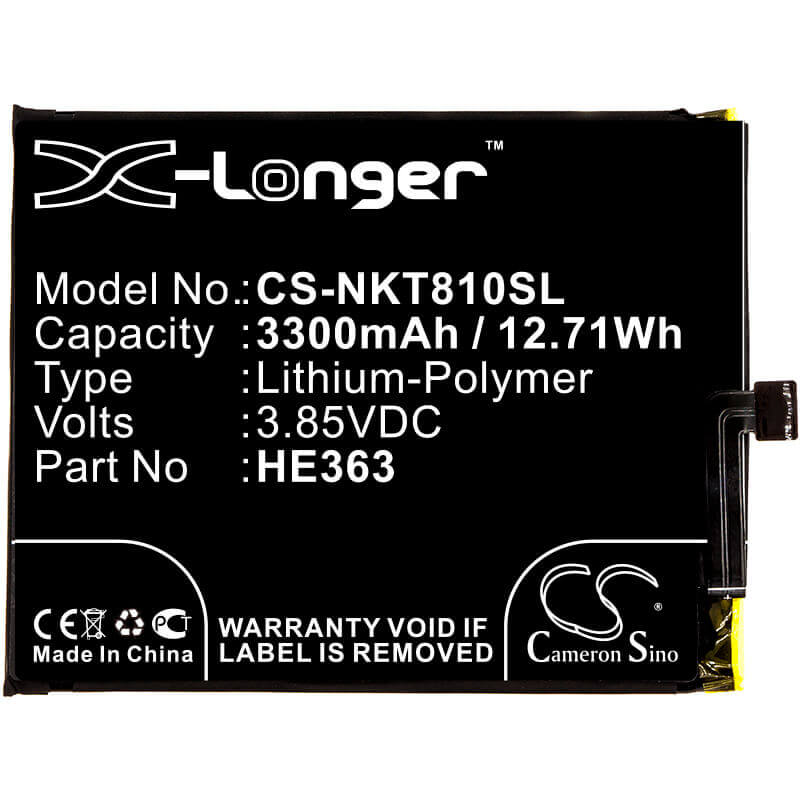3.85V, Li-Polymer, 3300mAh, SmartPhone battery fits Nokia, He362, 8.1, Ta-1119, 12.71Wh Mobile, SmartPhone Cameron Sino Technology Limited (Smartphone)